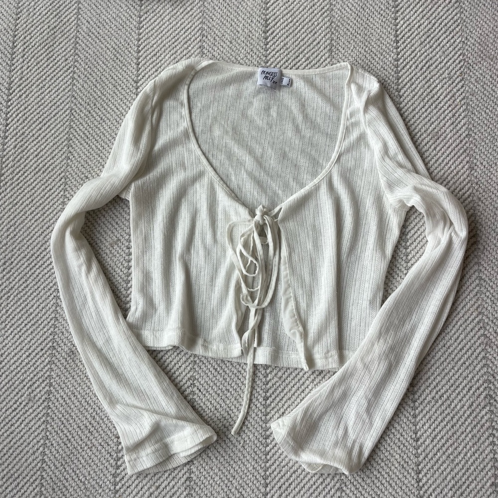 Princess Polly white Tie-Front Crop Top